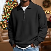 economico Natale-Per uomo Magliette Polo a Nido d'Ape Testurizzato All'aperto Casual Zip a un quarto Manica Lunga Moda Moderno Tinta unica Testurizzato Lavorato a maglia Primavera &amp; Autunno Tutte le stagioni