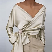  Női Ing elegáns Elegáns Szatén felső Fűzős Sima Elegáns Stílusos Hosszú ujj V-alakú Crop Tops Szabadság Alkalmi Sárgabarack Világoskék Tavasz Ősz Tél