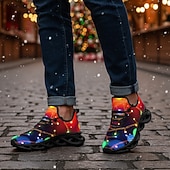 お買い得  男性のクリスマスシューズ-メンズのクリスマス LED ライトアップ プリント スニーカー - 鮮やかなホリデー グロー デザインとブラック ソール