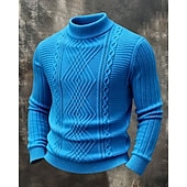 preiswerte Herrenpullover-Herren Pullover Strickpullover Gerippt Zopfmuster Stricken Normale Oberteile Gestrickt Einfarbig Stehkragen Mode Streetwear Lässig Alltagskleidung Bekleidung Herbst Winter Blau Schwarz S M L