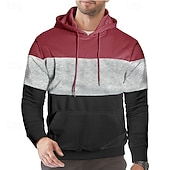 preiswerte Basic-Hoodies für Herren-Herren Kapuzensweatshirt Pullover Kapuzensweatshirt Aprikose Weinrot Schwarz Weiß Armeegrün Mit Kapuze Farbblock Einfach Patchwork Farbblock Kängurutasche Sport &amp; Outdoor Lässig Täglich Streetwear