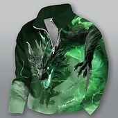 abordables Imprimé animalier-Homme Dragon Gauffré Sweatshirt Quotidien Classique Occasionnel Fantaisie Col montant Zip quart Extérieur Maison Bureau Travail Bleu Violet Vert Zip Up Automne Hiver Designer S M L XL XXL XXXL