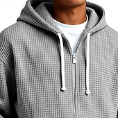 halpa miesten perushupparit-Miesten Huppari Täysi vetoketjullinen huppari Vohvelihupparit Laivaston sininen Harmaa Hupullinen Tavallinen Textured Kausaliteetti Päivittäin Urheilu ja ulkoilu Katutyyli Tyylikäs Urheiluasut
