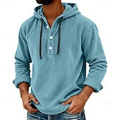 economico Camicie Popover da Uomo-Per uomo Camicia Camicia casual Camicia di Velluto a Coste Blu marino Grigio chiaro Grigio scuro Azzurro Manica Lunga Semplice Con Cappuccio Casuale Quotidiano Con cappuccio Abbigliamento Vintage