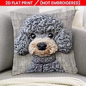 baratos Textured lance travesseiros-Capa de almofada decorativa cinza com estampa plana 2D de um cachorrinho de pelúcia fofo, em tecido macio de pelúcia curta com bordado falso, ideal para sofá, quarto, sala de estar e decoração de móveis.