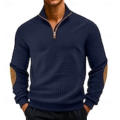 preiswerte Einfache Sweatshirts-Herren Zip Up Sweatshirt Waffel-Sweatshirt Pullover Schwarz Weiß Marineblau Khaki Dunkelgray Halber Reißverschluss Einfach Reißverschluss Tasche Arbeit Sport &amp; Outdoor Lässig ohne Druck Aktiv Vintage