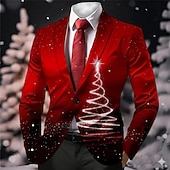 preiswerte Weihnachtsbaum-Outfit-Weihnachten Herren Weihnachtsbaum Blazerjacke Mantel Bequem Lässig Party-Abendmode Täglich Festival 3D-Druck Knöpfe Herbst Winter Fallendes Revers Langarm Blau Rote Grün