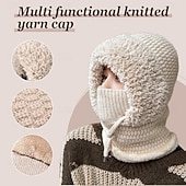  1-teiliges, gestricktes, mit Fleece gefüttertes Set aus Schal, Maske und Mütze (3-in-1), Winter-Gesichtsmaske 2026, Strickmützen, Kapuzenschal, Skimasken
