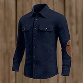 preiswerte Freizeithemden für Herren-Herren Hemd Waffelhemd Freizeithemd Cargohemd Schwarz Dunkel Blau Kaki Grau Langarm Einfach Revers Outdoor Lässig Patchwork Bekleidung Mode Retro Vintage Klassisch