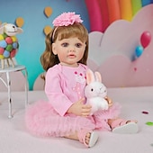 cheap Dolls-Reborn Baby Dolls - 22 Inch Soft Body Realistic Baby Doll Girl Lovely Awake Blond Hair Girl Bebe Reborn de Silicona Real Life Baby Dolls with Gift Box for Kids Age 3 Collectors Christmas Gift