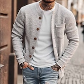 economico Maglioni Cardigan da uomo-Per uomo Felpa Cardigan A Coste Maglia Top Regolari Lavorato a maglia Semplice Girocollo Vacanza Moda Casuale Abbigliamento quotidiano Abbigliamento Autunno Inverno Grigio S M L