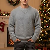 preiswerte Herrenpullover-Herren Pullover Strickpullover Gerippt Stricken Normale Oberteile Gestrickt Einfach Rundhalsausschnitt Mode Basic Weihnachten Urlaub Bekleidung Herbst Winter Schwarz Weiß M L XL
