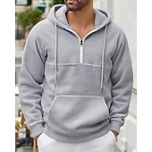 お買い得  メンズベーシックパーカー-男性用 パーカー クォータージッパーパーカー フリースパーカー ブルー ブラック パープル ライトグレー ダックグレー フード付き 平織り ジッパー ポケット スポーツ 日常 祝日 ポリエステル ストリートファッション ベーシック カジュアル 秋 冬 衣類 パーカー トレーナー