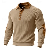 voordelige Basis Sweatshirts-Voor heren Sweatshirt Stoppen Hoodie met knoopsluiting Geribbeld breisel Leger Groen Bordeaux Marineblauw Khaki Polo kraag Effen Lapwerk Kleurenblok Met Textuur Sport &amp; Outdoor Casual Dagelijks