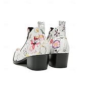 halpa Ensiluokkaiset nahkasaappaat-Miesten kukkakuvioiset aidosta nahasta valmistetut nilkkurit - eloisa kukkakuvio vetoketjulla, täydellinen muodikkaaseen arkeen ja jokapäiväiseen käyttöön