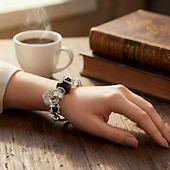 olcso Női karkötő-Ezüst karkötő többszínű kristályokkal és szív, hold és gyöngy medálokkal – testreszabható női karperec