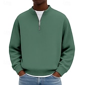 cheap Basic Sweatshirts-Men's Sweatshirt Corduroy Pullover Quarter Zip Sweatshirt Black Light Green Burgundy Navy Blue Dark Green Standing Collar Plain Textured Casual Daily Sports &amp; Outdoor Streetwear Cool Sportswear