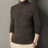 preiswerte Herrenpullover-Herren Pullover Strickpullover Gerippt Stricken Normale Oberteile Gestrickt Einfach Rollkragen Mode Basic Urlaub Alltagskleidung Bekleidung Herbst Winter Schwarz Kaffee M L XL
