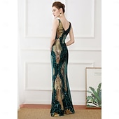 cheap 1920s Dresses-Roaring 20s 1920s Floor Length Dress Evening Dress Party Costume Sleeveless The Great Gatsby Sequin V Neck Fancy Dress Women's Christmas New Year Evening Party Party Wedding Adults Dress