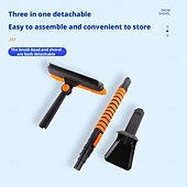 baratos Ferramentas de limpeza de veículos-Conjunto amarelo 5 em 1 de pá de neve com pá retrátil para carro, vassoura giratória, tira de silicone, cabo de espuma, pá de gelo e kit de emergência para neve em veículos. Ferramentas para limpeza