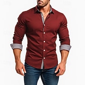 abordables Camisas de vestir para hombres-Men's Shirt Dress Shirt Casual Shirt Button Up Shirt Plain Formal Wedding Blue White Red Long Sleeve Lapel Summer Spring Clothing Apparel Patchwork