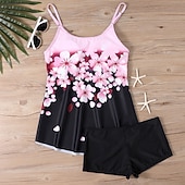 お買い得  タンキニ-女性用 スイムウェア 2ピース ショーツ 水着 バックレス 旅行度假风 ビーチウェア フラワー グラフィック Ｕネック ノースリーブ 水着