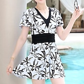 billiga One Pieces &amp; Tankinis-Dam Rash-guards Baddräkt Badkläder Badkläder Vit Mörkblå UV-skydd Magkontroll Surfing Strand Semester Sommar