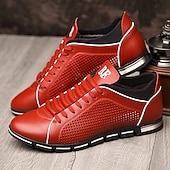 economico Sneakers Casual-sneakers sportive rosse da uomo con tomaia traforata: scarpe stringate eleganti per le feste informali e per l'uso quotidiano