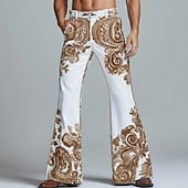 baratos Calça Casual Estampada Masculina-Homens Estampado Cashemere Estampa floral Étnico Calças Calças Discoteca Calça boca de sino dos anos 60 e 70 Cintura Média Vintage retrô Ao ar livre Festa Casual Bolsos laterais Calças boca de sino