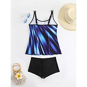 preiswerte Tankinis-Damen Badeanzug Tankini Zweiteilig Shorts Bademode Bauchkontrolle Hohe Taille Schlank Rückenfrei Urlaub Strandbekleidung Ombre Farbblock V Ausschnitt Ärmellos Badeanzüge