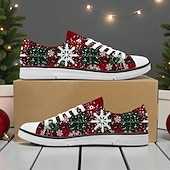 economico Scarpe di Natale da Uomo-Sneakers da uomo con stampa natalizia - auguri di buon Natale con fiocchi di neve scintillanti, scarpe casual in tela per viaggi di vacanza, riunioni di famiglia ed eventi natalizi