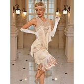 cheap 1920s Dresses-Roaring 20s 1920s Knee Length Dress Wedding Party Bachelor Party Sleeveless The Great Gatsby Wedding Guest Sequins Fringe Scoop Neck Fancy Dress Women's Christmas Carnival Evening Party Party
