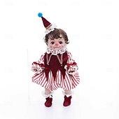 abordables Poupées-Poupées Filles Clown Reborn de 18 Pouces avec Cheveux Bouclés Chapeau à Carreaux Costume de Clown et Mini Tambour Poupées pour Filles de 5 Ans Cadeau de Noël pour Parents et Collectionneurs