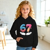 cheap Girl's 3D Playful Humor-Unisex Girls' 3D Graphic Funny Slang 67 Hoodie Pullover Long Sleeve 3D Print Spring Fall Sports Fashion Streetwear Kids 4-12 Years Hooded Outdoor Casual Daily Regular Fit