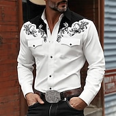 preiswerte Westernhemden für Herren-Herren Blumendruck Ethnisch Blumen Hemd Westernhemd Cowboy-Shirt Langarm Vintage-Retro Lässig Outdoor Arbeitskleidung Frühling Herbst Umlegekragen Zwei Fronttaschen Leinenähnliches Hemd Hemden mit