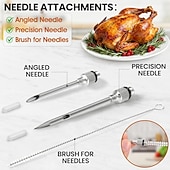 זול כלי בישול וגאדג'טים למטבח-מחבת הודו מנירוסטה לבישול &amp;מזרק מטבח - מזרק נוזלים חמים - מזרק בשר ומזון - גודל גדול עם 2 מחטים &amp;2 מברשות ניקוי - כלי חיוני לחג ההודיה