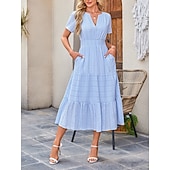 ieftine Rochie albă-Pentru femei Rochie Maxi Rochie A line Casual Zilnic Fit regulat Simplu Manșon scurt În V Albastru piscină Alb Galben Roșu-aprins Vară Primăvară