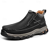 abordables Botas de montaña-Zapatos de trabajo sin cordones para hombre, de piel sintética marrón oscuro, con amortiguación: calzado resistente y con buen soporte para trabajos al aire libre y senderismo.