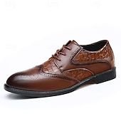 halpa Muodollinen-Miesten ruskeat krokotiilikuvioiset keinonahkaiset oxfordit – klassinen brogue-tyyli jouluun ja juhlatilaisuuksiin
