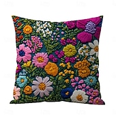 cheap Textured Throw Pillows-Floral Pattern Pillow Cover 2D Flat Print Soft Comfortable Cushion Case with Faux embroidery for Living Room Sofa Bedroom Home Decoration