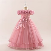 halpa Juhlamekot-Lapset Tyttöjen Mekko Juhlamekko Yhtenäinen väri Hihaton Muodollinen Suoritus Erikoistilaisuus Pitsi Silmukka Muoti Päivittäin Prinsessa Polyesteri Maxi Juhlamekko Kellomekko Tyllimekko Kesä Kevät 4