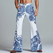 baratos Calça Casual Estampada Masculina-Homens Estampado Cashemere Estampa floral Étnico Calças Calças Discoteca Calça boca de sino dos anos 60 e 70 Cintura Média Vintage retrô Ao ar livre Festa Casual Bolsos laterais Calças boca de sino