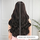 baratos Perucas de festa-Peruca sintética ondulada com franja, 71 cm (28 polegadas), cabelo sintético A1, confortável, castanha.