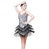 economico Abiti da Pratica-Costumi da ballo Samba Vestito scintillante in paillettes Finge Vestiti di danza tango latino Mini vestito Abbigliamento per carnevale Costumi per performance