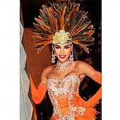 voordelige Accessoires-Carnaval 2026 Rio Carnaval Samba Accessoires Bruin Oranje Veer Hoofdband voor Dames - Gouden Pailletten Showgirl Hoofddeksel - Mardi Gras Accessoire Brazilië Festival Prestatie Kostuum