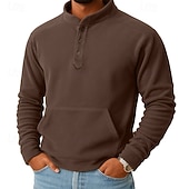 cheap Fleece Hoodie-Men's Sweatshirt Fleece Sweatshirt Button Up Hoodie Black Dark Green Khaki Coffee Gray Henley Plain Patchwork Kangaroo Pocket Sports &amp; Outdoor Casual Daily Streetwear Cool Sportswear Fall Winter
