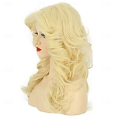 ieftine Peruci istorice-Perucă pentru femei, cu pene, maro lung, ondulat, pentru discotecă, anii '70, costum vintage vopsit, pentru carnaval, festival, petrecere