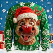 billige stygge gensere for menn-Stygg julegenser Herre Hver Trykt mønster Pullover genser Strikketøy Crewneck Fritid Feriereise Daglig Hold Varm Langermet Vår Høst Vinter Rød Blå Lilla