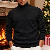 cheap Men's Pullover Sweater-Men's Christmas Jumper Christmas Sweaters Holiday sweater Pullover Sweater Jumper Knit Sweater Ribbed Knit Regular Tops Knitted Plain Turtleneck Fashion Basic Vacation Daily Wear Clothing Apparel