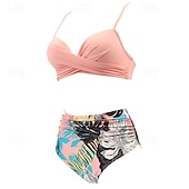 זול טנקיני וביקיני לגלישה-בגדי ריקוד נשים בגד ים מקומט סטים של ביקיני בגדי ים אחיד בגדי ים ורוד בהיר שחור נושם ללא שרוולים - גלישה חוף שחייה קיץ